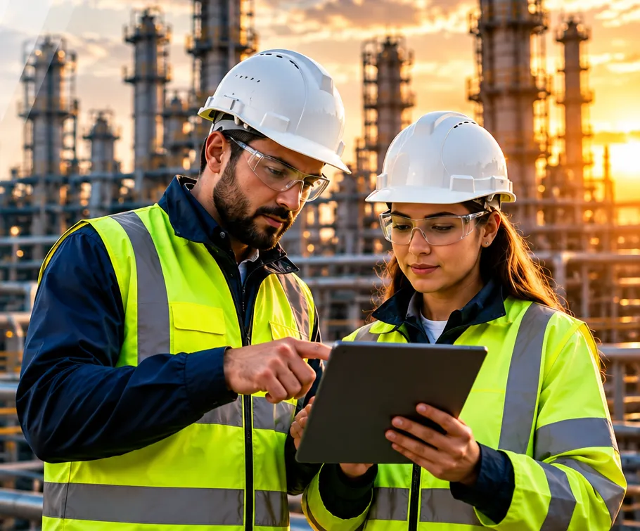 HSE engineering professionals working at an industrial facility